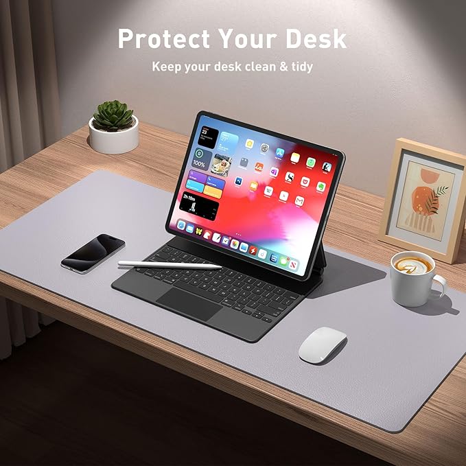 Aothia Large PU Leather Desk Pad Protector - Non-Slip Mouse Pad & Writing Mat for Office/Home, Waterproof, Easy to Clean (23.6" x 13.7", Smoky Lavender) - Image 4