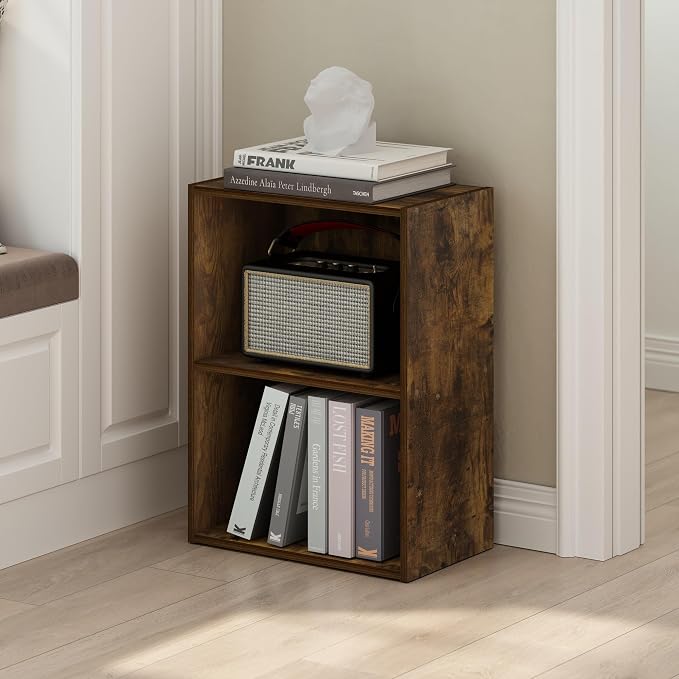 Furinno LUDER Book Shelf, 2-Tier Modern Bookshelf, Open Shelves Bookcase, 9" x 16" x 21", for Living Room, Bedroom, Home Office, Amber Pine - Image 2