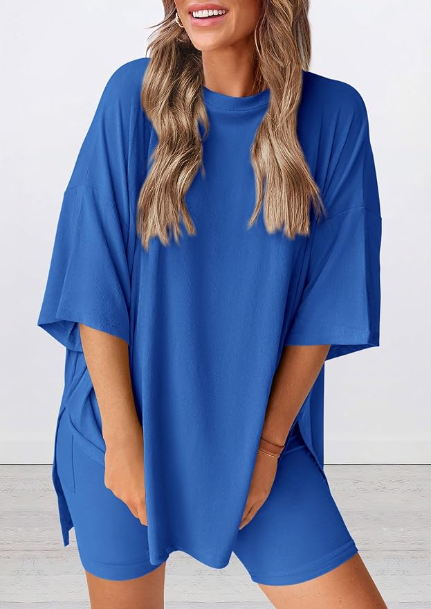 PRETTYGARDEN Women 2 Piece Lounge Set 2026 Summer Casual Oversized Shirts Biker Shorts Matching Airport Travel Outfit Clothes - Image 3