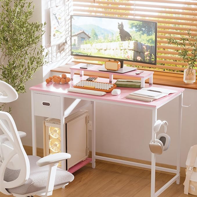 Pamray 39 Inch Small Computer Desk with Monitor Stand and Drawer for Gaming | Small Gaming Desk, for Bedroom Small Spaces, Home Office, Dorm and Apartment, for Writing, Study and Working - Image 2
