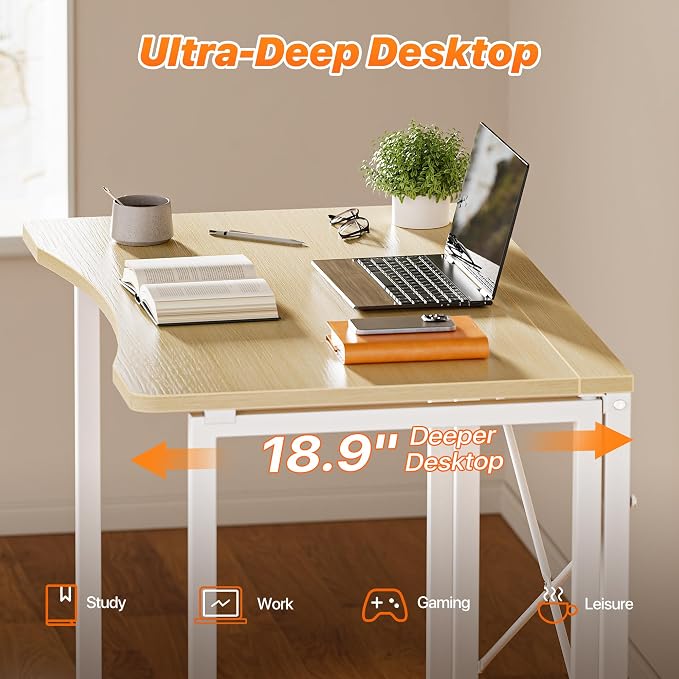 Huuger Folding Desk for Small Spaces, 31.5 Inch Foldable Computer Table, Easy Assembly, for Home Office, Study, Bedroom, Dorm, Space Saving, Small Writing Work Office Computer Desk, Oak - Image 4