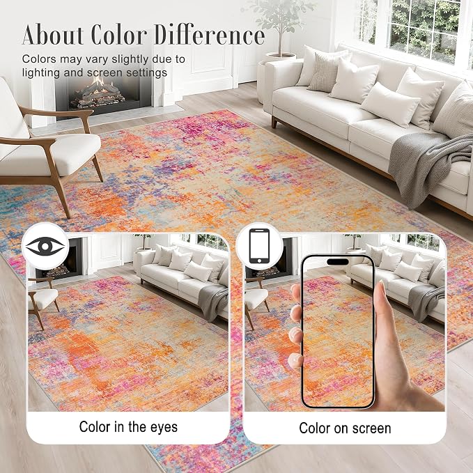 4x6 Area Rug Living Room Rug: Washable Modern Abstract Soft Thin Rug Indoor Floor No Slip Carpet for Bedroom Dining Room Farmhouse Nursery Home Office - Galaxy Haze - Image 4