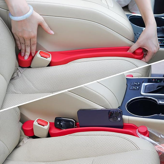 Givifive Car Seat Gap Filler Set of 2, 3IN1 Seat Side Gap Filler Plug with Storage Slot & Hook Function, Soft Foam Universal Fit Car SUV Truck Fill Gap Between Seats Console Organizer (Narrow Red) by Givifive