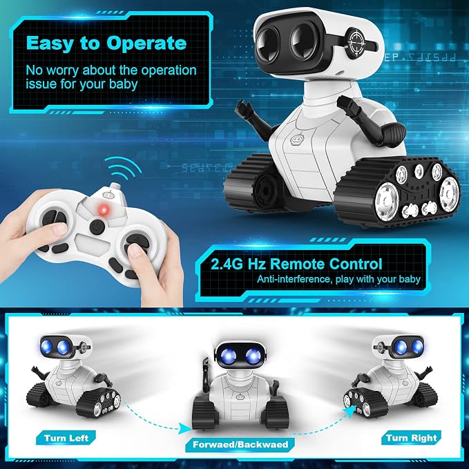 Hamourd Robot Toys for 3 Years Old Boys Girls- Rechargeable Remote Control Robots, Emo Robot with Auto-Demonstration, Flexible Head & Arms, Dance Moves, Music, and Shining LED Eyes, Kids Toys Gifts - Image 4