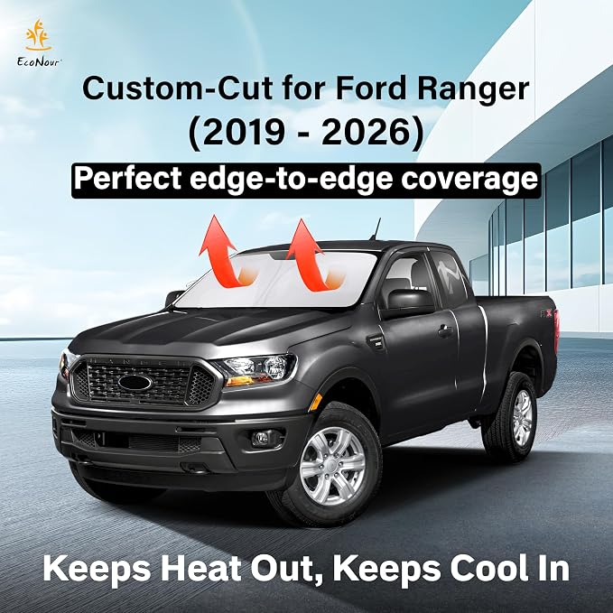 EcoNour Windshield Sun Shade Compatible for Ford Ranger (2019–2024) | Front Window Shade for Midsize Pickup Truck | 4-Layer, 240T Sunshade Accessories | UV & Heat Reflector for Ranger Windshield - Image 2