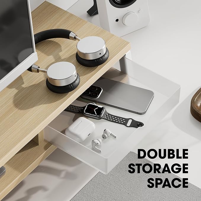 Fenge Dual Monitor Stand, Monitor Riser with Drawer, 42.5 Inch Large Computer Monitor Stand for 2 Monitors, 2 Tier Wooden Desk Shelf for Top of Desk - Image 3