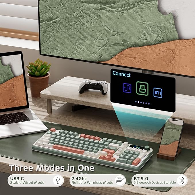 RK ROYAL KLUDGE S98 Wireless Mechanical Keyboard w/Smart Display & Knob | 96% RGB Wireless Gaming Keyboard BT/2.4G/USB-C, Hot Swappable Custom Keyboards, Creamy Sound Silent Computer Keyboard - Image 2