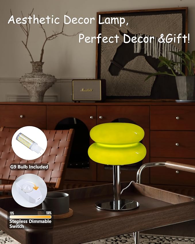 Glivpny Mushroom Lamp Table Lamp for Night Stands,Mid Century Modern Desk Lamps for Bedroom, Vintage Dimmable Bedside Small Cute Lamps, Cool Aesthetic House Warming Gifts New Home Decor (Green) - Image 4
