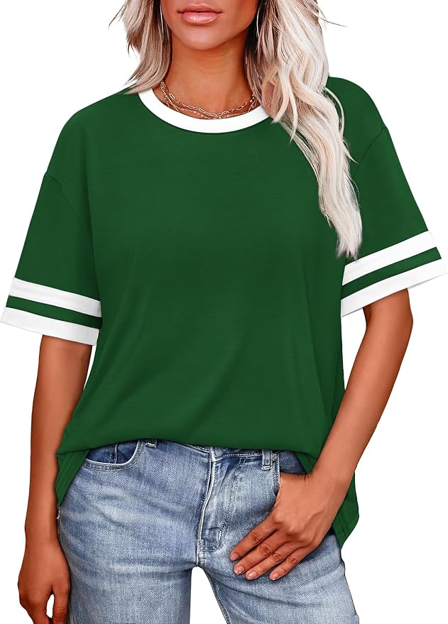 WIHOLL Womens T Shirts Loose Fit Short Sleeve Tees Crew Neck Color Block Summer Tops 2026 Fashion - Image 2