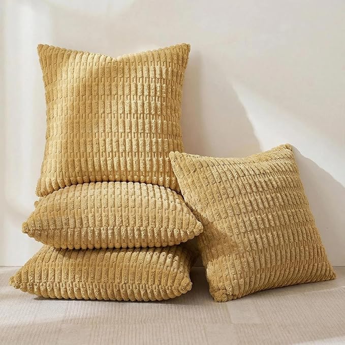 Fancy Homi 4 Packs Decorative Throw Pillow Covers for Living Room Couch Bed, Modern Farmhouse Boho Home Décor Accent Cushion Case, 20" x 20", Mustard Yellow - Image 2