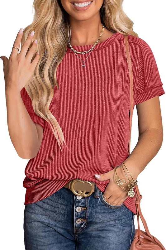 ANRABESS Womens Short Sleeve Crewneck Shirts Ribbed Knit High Low Hem T Shirt 2026 Summer Spring Casual Tops Trendy Clothes by ANRABESS