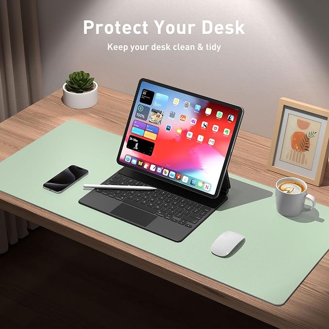 Aothia Large PU Leather Desk Pad Protector - Non-Slip Mouse Pad & Writing Mat for Office/Home, Waterproof, Easy to Clean (23.6" x 13.7", Aqua) - Image 4