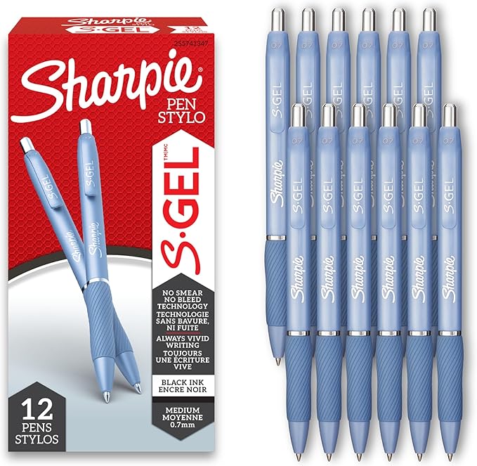 Sharpie S-Gel Pens, Frost Blue Barrel, Medium Point (0.7mm), Black Gel Ink, 12 Count - Office Supplies, Journaling, Writing, Note-Taking by Unknown