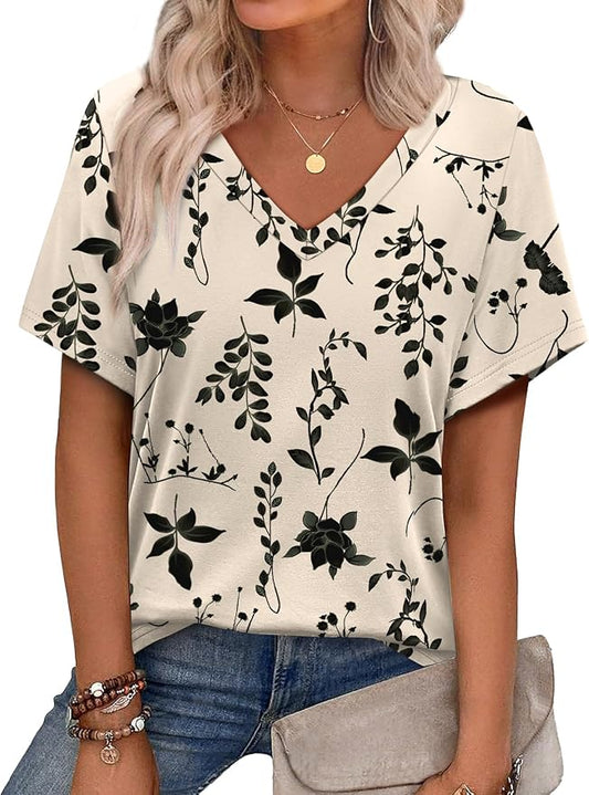 Alaroo Womens Summer Tops 2026 V Neck Short Sleeve Shirts Trendy Dressy Casual Vacation Outfits Printed by Alaroo