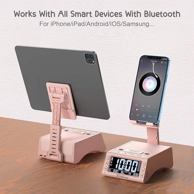 TechGlow Foldable Cellphone Stand with Wireless Bluetooth Speaker Birthday Gifts for Men Women Mother Father Cool Tech Gadgets- Pink - Image 5