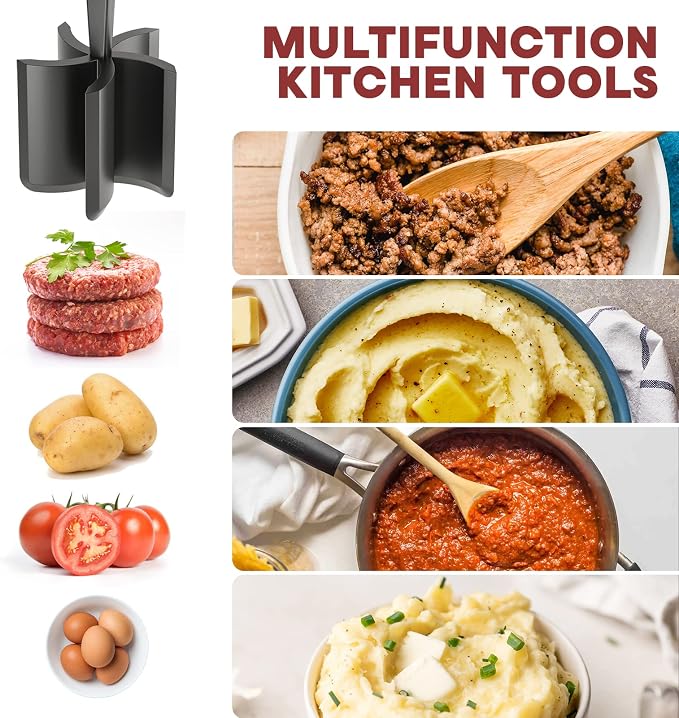 PGYARD Meat Chopper Hamburger Grinder, Kitchen Smasher for Ground Beef | Heat Resistant, 5 Nylon Blade, Burger Grinder Potato Mix Tool, Meat & Poultry Tenderizers, Dishwasher Safe, Black - Image 3