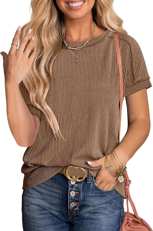 ANRABESS Womens Short Sleeve Crewneck Shirts Ribbed Knit High Low Hem T Shirt 2026 Summer Spring Casual Tops Trendy Clothes by ANRABESS