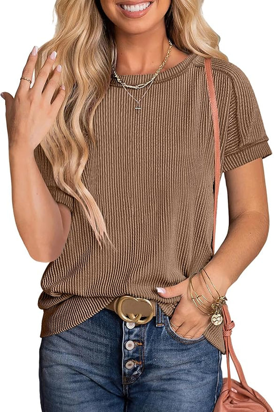 ANRABESS Womens Short Sleeve Crewneck Shirts Ribbed Knit High Low Hem T Shirt 2026 Summer Spring Casual Tops Trendy Clothes by ANRABESS