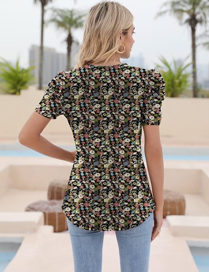 Ivicoer Puff Short Sleeve Shirt for Women Eyelet Tops Summer Crewneck Blouse Loose Fit S-XXL - Image 5