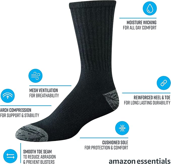 Amazon Essentials Men's Cotton Breathable Cushioned Performance Work Crew Socks, 4 Pairs - Image 2