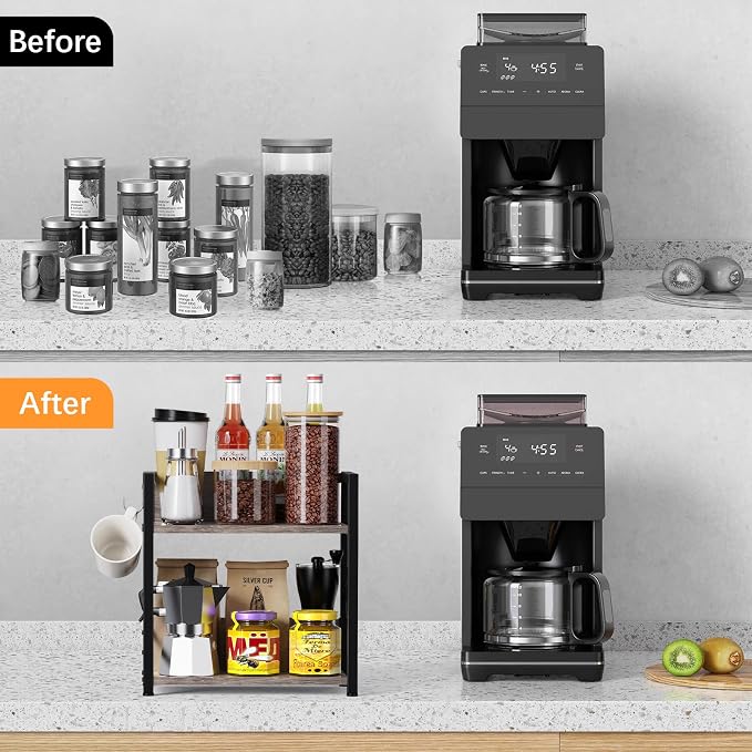 RUILALIFE Spice-Rack-Organizer-Shelf for Kitchen Counter, 2 Tiers Coffee Bar Station Organizer for Countertop，Space Saving Desk Shelving Riser Unit (Grey, Medium) - Image 6