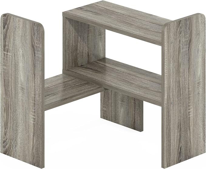 Furinno CLASSIC Desk Organizers and Hutch, Open Shelf Expandable Office Organization, Adjustable Desk Top Display Book Shelf, for Paper, Office Supplies, French Oak - Image 9
