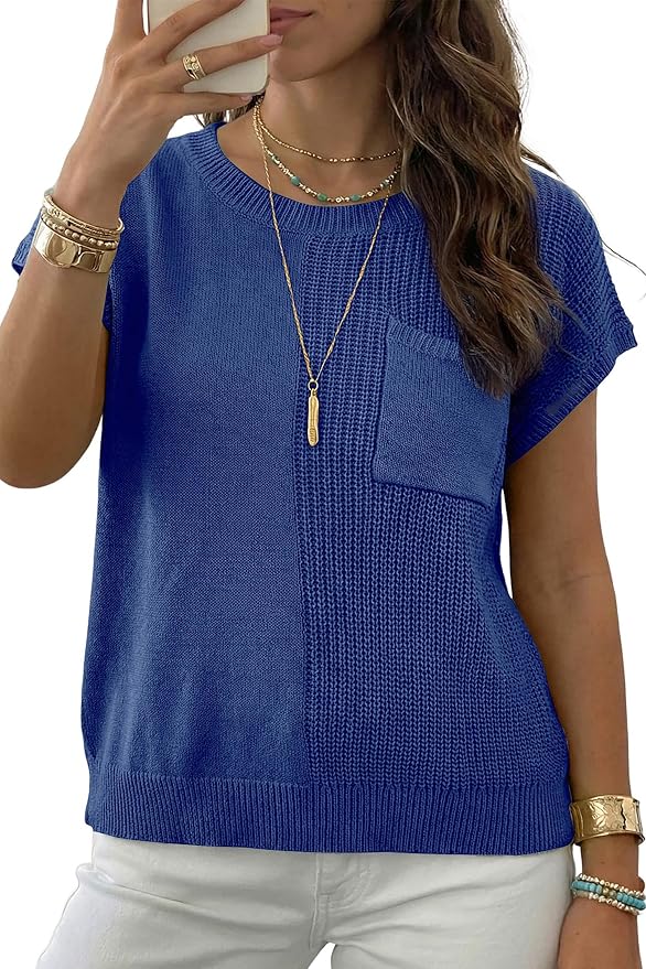 Dokotoo Summer Knit Tops for Women Sleeveless Crewneck T Shirts Casual Lightweight Sweater Blouses Shirts - Image 3