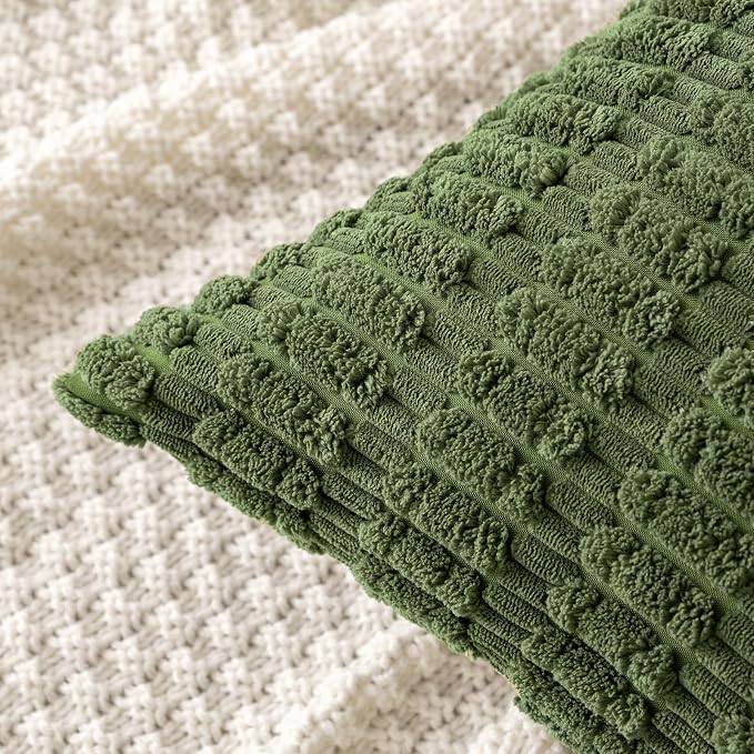 MIULEE Pack of 2 Spring Corduroy Decorative Throw Pillow Covers 16x16 Inch Soft Boho Striped Pillow Covers Modern Farmhouse Home Decor for Summer Sofa Living Room Couch Bed Moss Green - Image 2