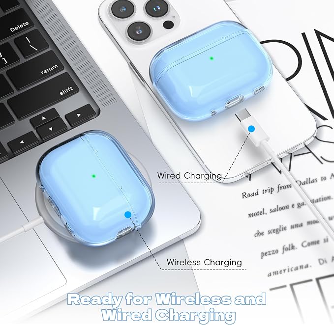 Airpods Pro 2nd/1st Generation Case Cover, Compatible with Airpods Pro Case 2nd Gen USB C Charging Port, Clear Soft Transparent Military Grade Shockproof Case, Clear Blue - Image 7
