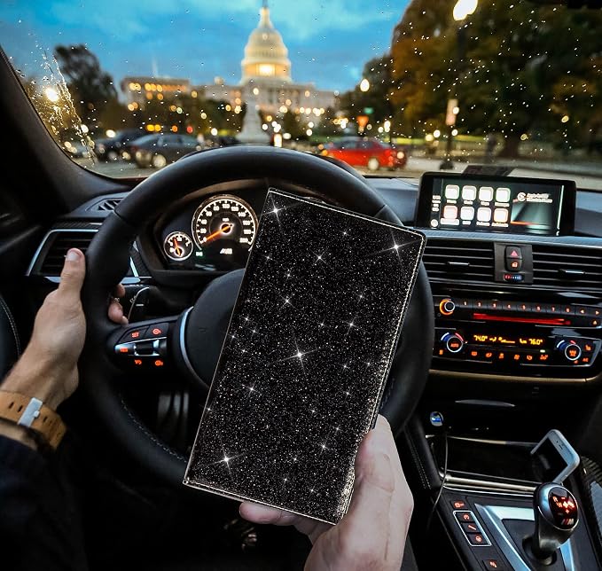 TOURSUIT Car Registration & Insurance Card Holder, Glitter Black | Vehicle License Document Organizer, Glove Box Compartment, Interior Car Accessories, For Women Men - Image 6