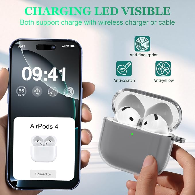 for AirPods 4th Generation Case Cover 2024, Military-Grade Shockproof, Soft TPU Highly Transparent Anti-Yellowing for AirPods 4 Case with Cleaning Kit & Cute Round Buckle, Clear Black - Image 3