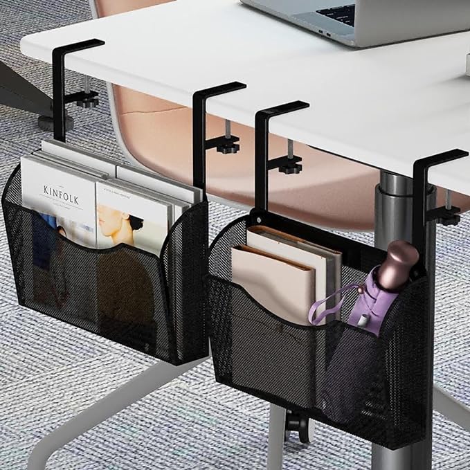 INLDY Under Desk Drawer, Desk Side Storage, Hanging Desks Organizer, Clamp On Mesh Metal Desks Organizer for Office and Home (Black) - Image 2