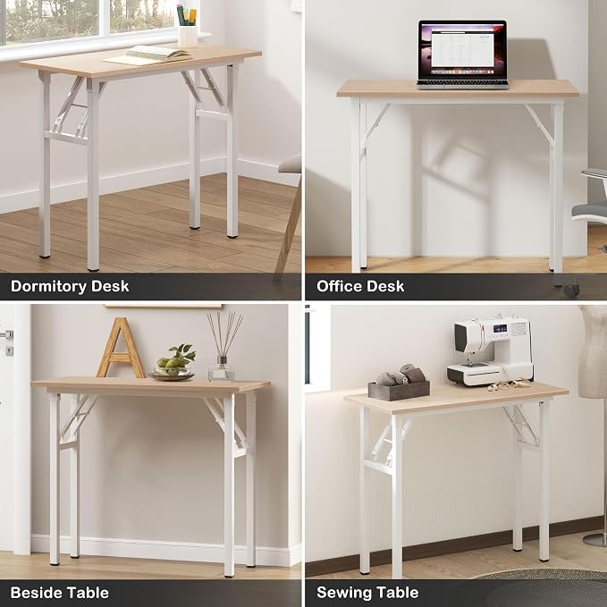 Need Small Computer Desk 31.5 in Folding Home Office Table Pink Oak | White Frame Writing Gaming Work Table/Sturdy Foldable Study Table for Small Space/Dormitory, No Assembly Required - Image 6