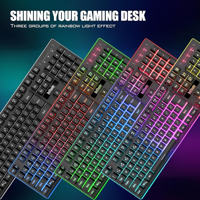 RedThunder K10 Wireless Gaming Keyboard and Mouse Combo, LED Backlit Rechargeable 3800mAh Battery, Mechanical Feel Anti-ghosting Keyboard + 7D 3200DPI Mice for PC Gamer (Black) - Image 4