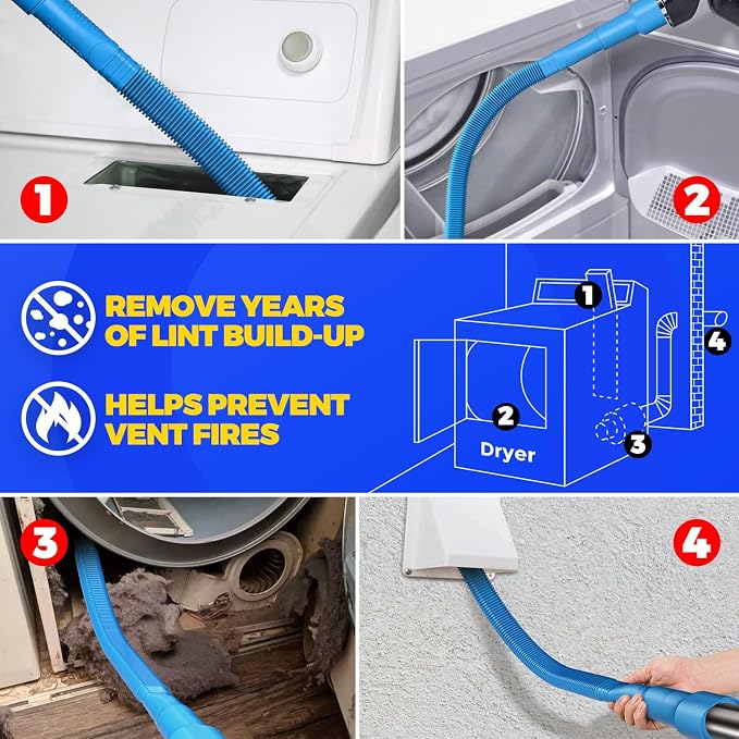 Holikme Dryer Vent Cleaner Kit – Blue Lint Vacuum Attachment | Dryer Vent Vacuum Hose Replacement Parts Reach Deep Inside Vents - Remove Hidden Lint, Speed Drying & Reduce Fire Risk - Image 5