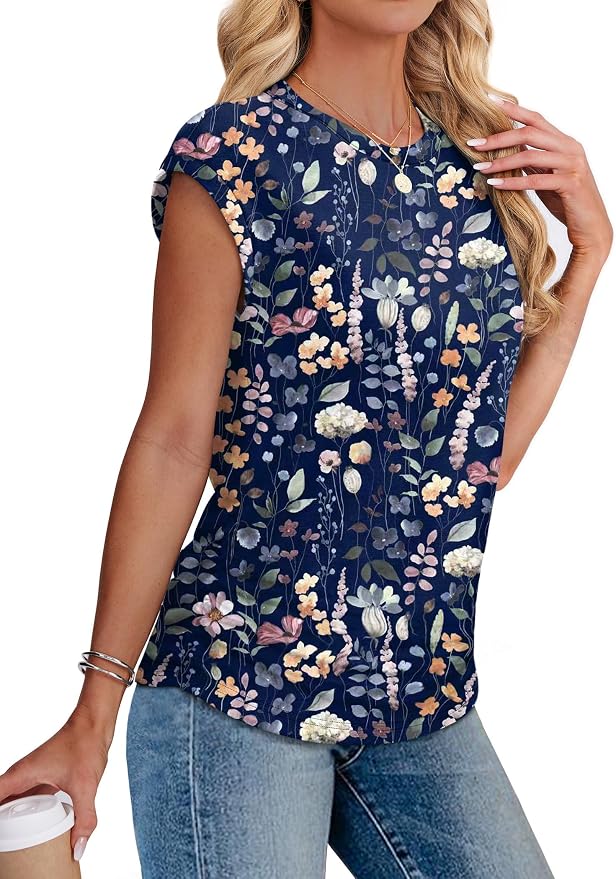 Sampeel Womens Summer Tops Trendy 2026 Ruched Cap Short Sleeve Tshirts Shirts Crew Neck T Shirts Fashion - Image 4