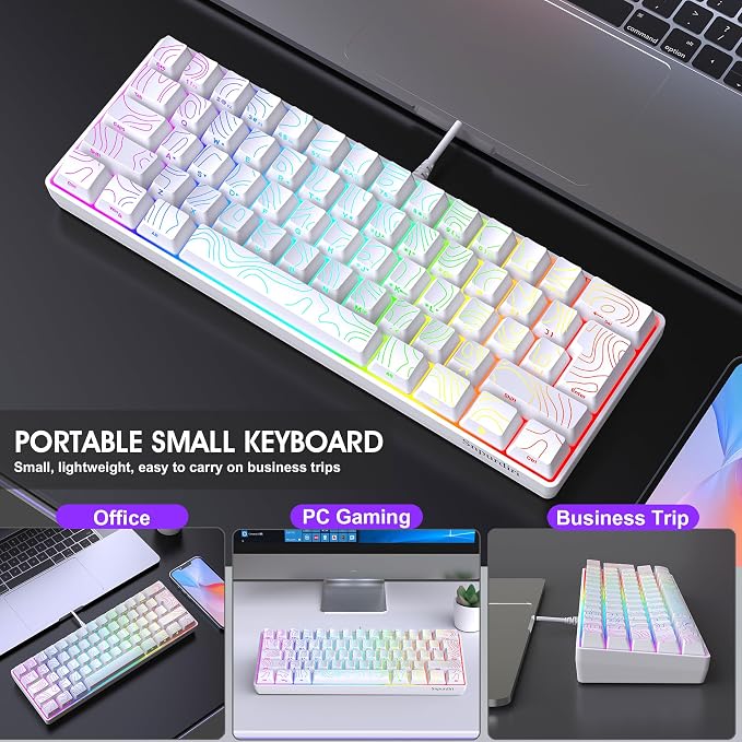 Snpurdiri 60% Wired Gaming Keyboard, 61 Keys RGB Contour Line (White) | Backlit Ultra-Compact Small Gaming Keyboard for PC/Mac Gamer, Typist, Travel, Easy to Carry on Business Trip - Image 6