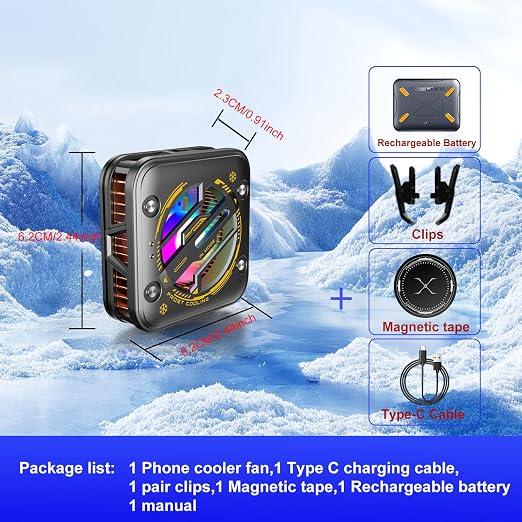 Magnetic Phone Cooler with Battery,Rechargeable Wireless Cooling Fan for iPhone/iPad,Phone Cooling Case Radiator Heatsink with RGB LED for iPhone MagSafe Series/Samsung/Android - Image 6