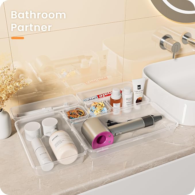A-LuGei 【Military Grade】 Drawer Organizer,【】 Makeup organizer,【Holds 177 Items】 Bathroom Organizers and Storage,Organization and Storage,Desk Drawer Organizer for Vanity【Clear】 - Image 8