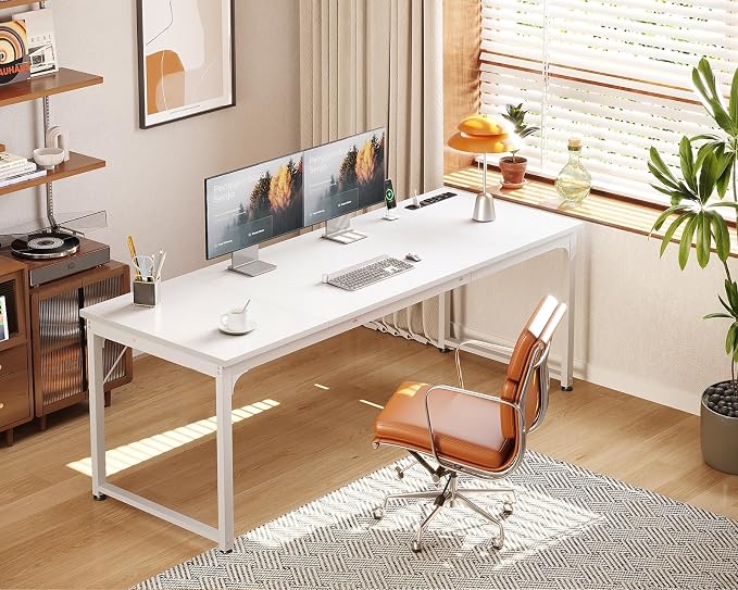 Coleshome 71 Inch Computer Desk with USB Ports, Large Office Desk, Long Study Student Writing Desk, White | Extra-long workspace • Fits dual monitors • Stable steel frame • Spacious legroom • Home office & gaming - Image 2