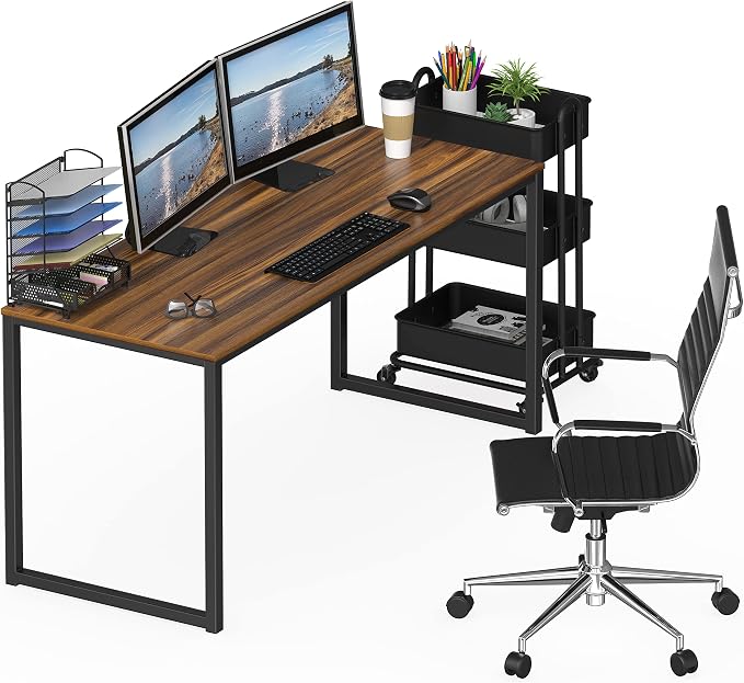 SHW Mission 55-Inch Home Office Computer Desk, Walnut - Image 8