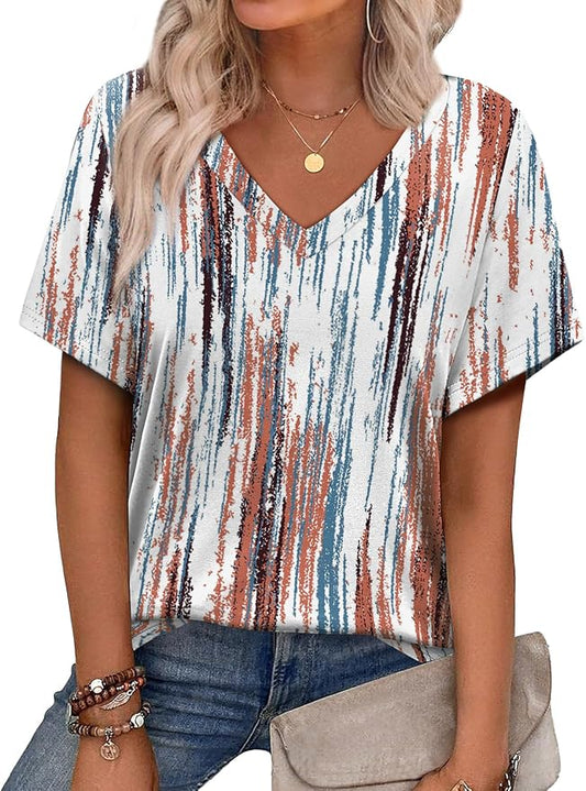 Alaroo Womens Summer Tops 2026 V Neck Short Sleeve Shirts Trendy Dressy Casual Vacation Outfits Printed by Alaroo