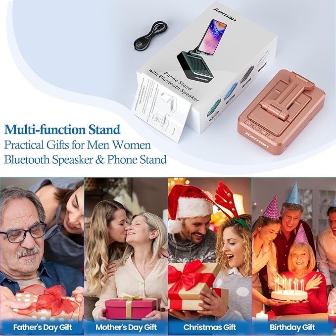 JTEMAN Cell Phone Stand with Bluetooth Speaker,Brithday Gifts for Men Women,Phone Speaker Amplifier,Kitchen Gadgets for Men,Phone Holder for Desk - Rose Gold - Image 7