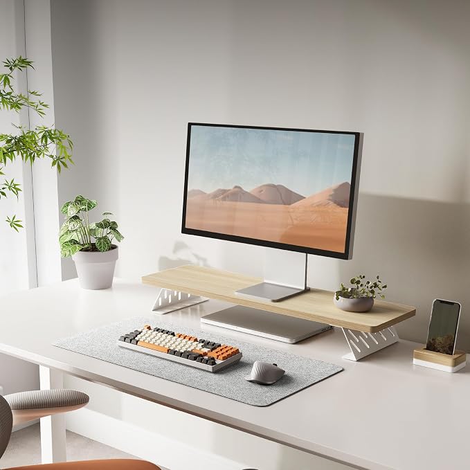 Fenge Monitor Stand Riser, 31.5 Inch Desk Top Shelf for 2 Monitors, Computer Stands for Desk, Wood & Steel Desktop Riser for Laptop, PC, Printer - Image 9