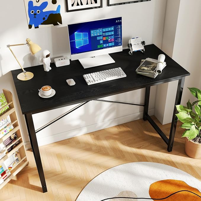 OLIXIS 44 Inch Computer Office Desk for Small Spaces, Writing Gaming Work Desk Modern Study Table with Metal Frame Home Bedroom, Black | Metal Frame, Writing Gaming Work, Home Bedroom, Easy Assembly, Sturdy Design, Black - Image 2