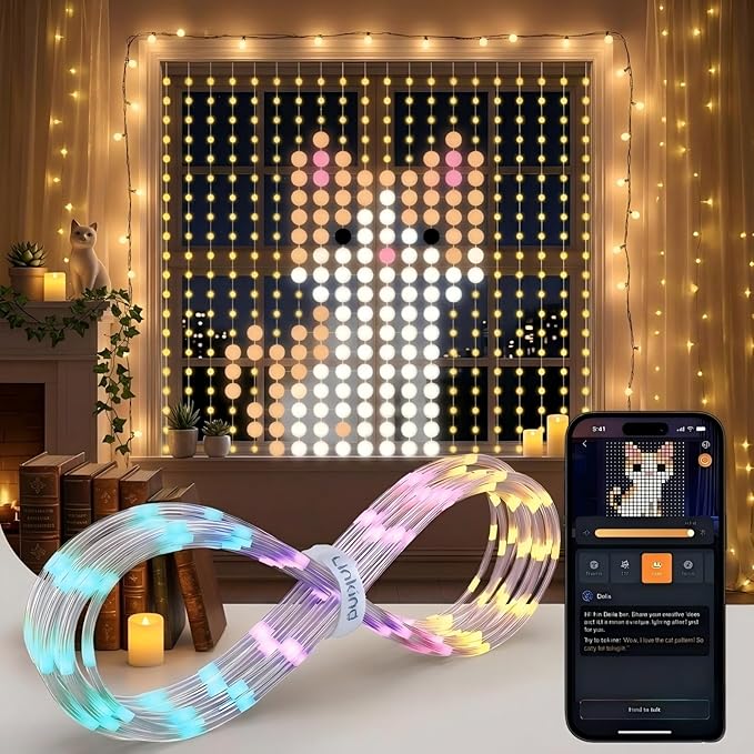 Linkind Smart Curtain Lights - APP Control, AI Pattern GIF Display, Works with Alexa Google Home, 400 LEDs Color Changing Lights Outdoor Indoor Fourth of July American Flag Lights, 4.9×4.5ft by Linkind