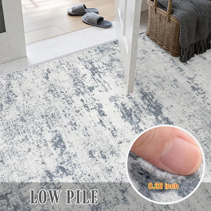 10x12 Area Rug Living Room Rug: Washable Modern Abstract Soft Thin Rug Indoor Floor No Slip Carpet for Bedroom Dining Room Farmhouse Nursery Home Office - Blue Grey - Image 7