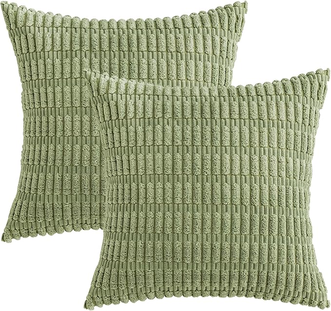 MIULEE Pack of 2 Spring Corduroy Decorative Throw Pillow Covers 16x16 Inch Soft Boho Striped Pillow Covers Modern Farmhouse Home Decor for Summer Sofa Living Room Couch Bed Sage Green - Image 6