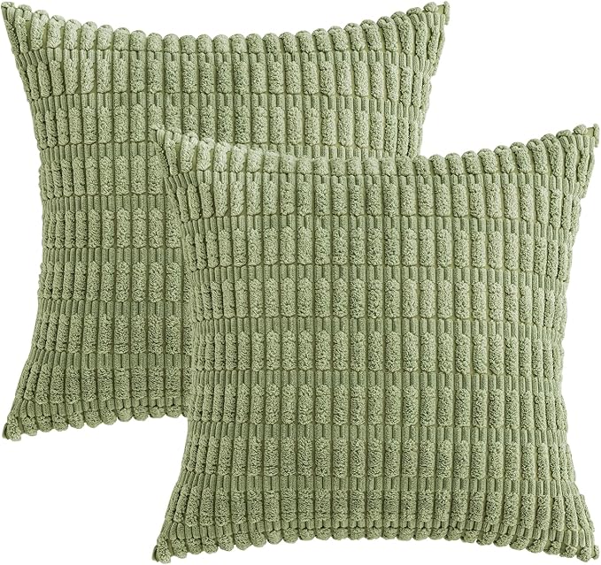 MIULEE Pack of 2 Spring Corduroy Decorative Throw Pillow Covers 12x12 Inch Soft Boho Striped Pillow Covers Modern Farmhouse Home Decor for Summer Sofa Living Room Couch Bed Sage Green - Image 6