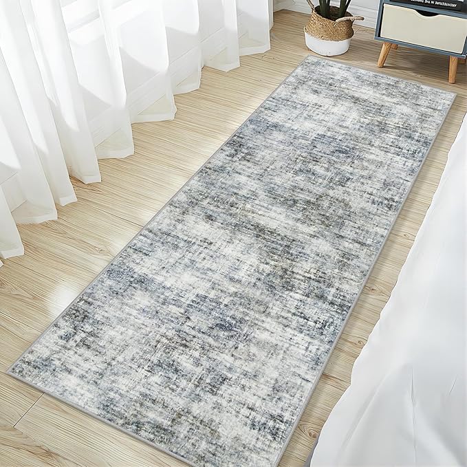 2'6''x8' Runner Rugs Washable Rug: Modern Abstract Hallway Runner Rug Indoor Soft Low Pile Thin Carpet Anti-Skid Non-Shedding Carpets for Kitchen, Entryway, Laundry, Bedroom - Blue Multi - Image 3